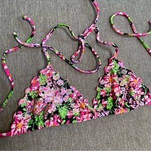 Luli Fama Gemstone Floral String Bikini Top, XS